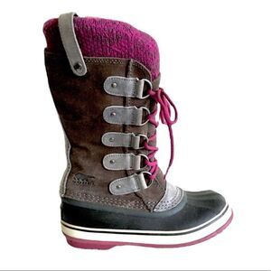 SOREL Joan Of Arctic Knit Lace Up Winter Snow Boots Purple Grey 6